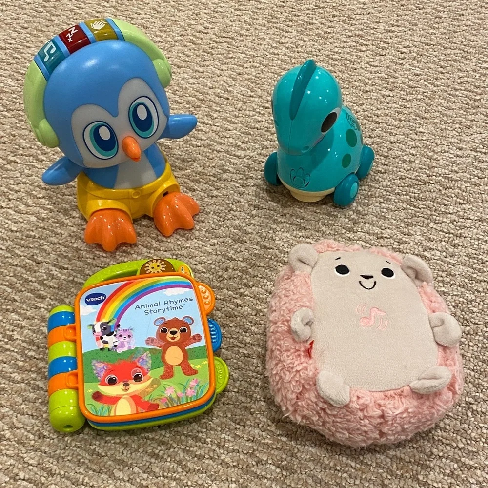 Lot of 4 Baby Toys Penguin Dinosaur Interactive Book and Soothing Hedgehog - Picture 1 of 15